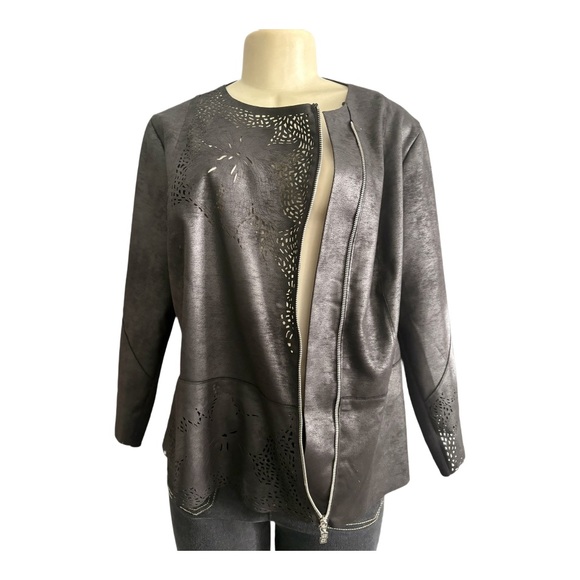 D Exterior Italy Women Top Blouse Jacket in Black Faux Leather Size XL sz 50. - Picture 1 of 13